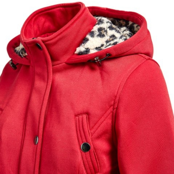 Candy Apple Red Leopard Sherpa-Lined Hood Fleece Anorak NWTs Sz Large - Picture 6 of 7